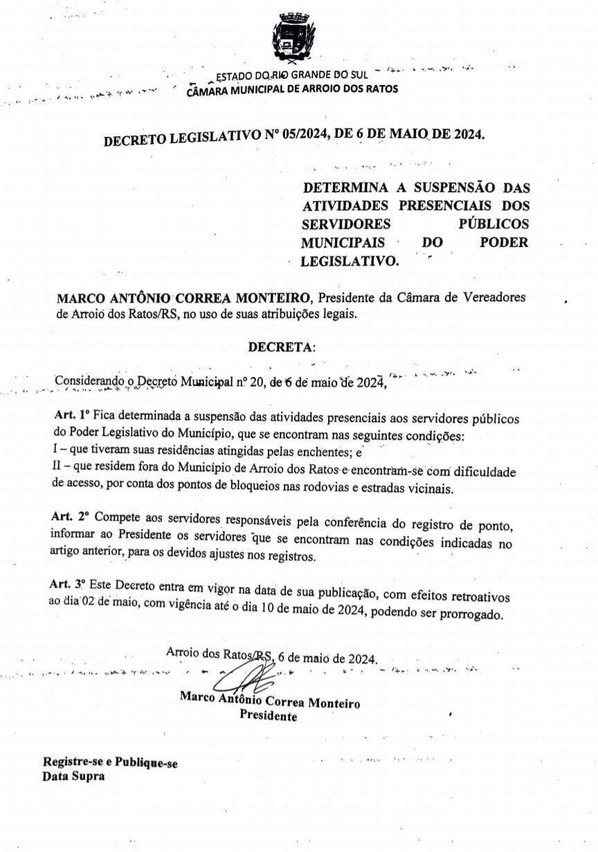 DECRETO LEGISLATIVO N° 05/2024, DE 6 DE MAIO.DE 2024.